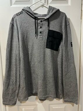 Marc Ecko Men’s Gray Hooded Henley with Black Chest Pocket
